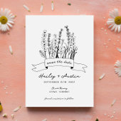 手の図解入りの、写真付きのワイルドフラワーの結婚式の日付を保存 招待状