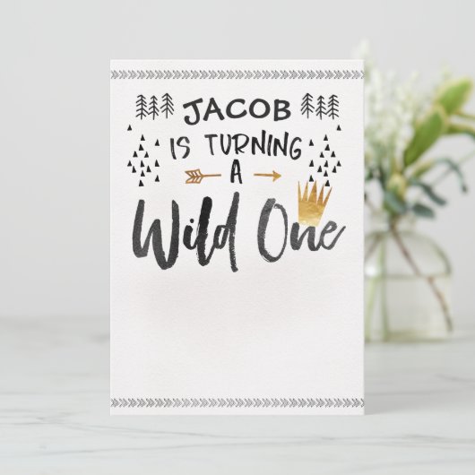 手の執筆のための野生の1つの第1誕生日のメッセージカード 招待状 (スタンド正面)