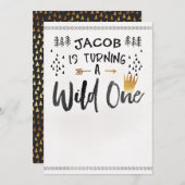 手の執筆のための野生の1つの第1誕生日のメッセージカード 招待状 (正面/裏面)