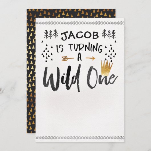 手の執筆のための野生の1つの第1誕生日のメッセージカード 招待状 (正面/裏面)