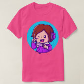 手の平和とジョイスティックを保持かわいい女の子ゲーム Tシャツ (デザイン正面)