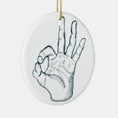 手の引くことのスケッチのヴィンテージのokay手の印 セラミックオーナメント (右)
