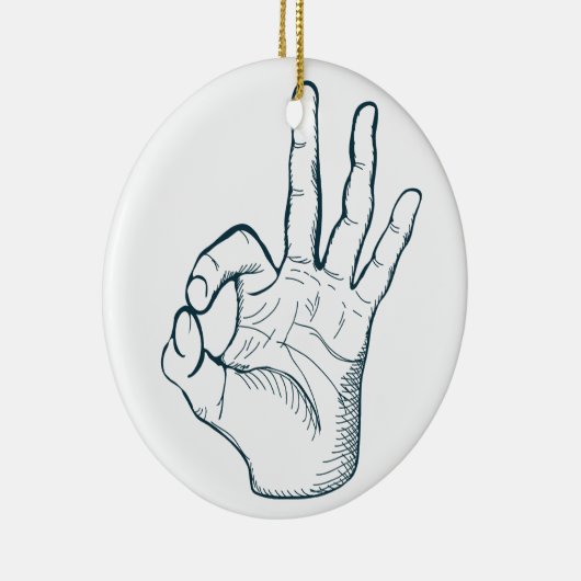 手の引くことのスケッチのヴィンテージのokay手の印 セラミックオーナメント (右)