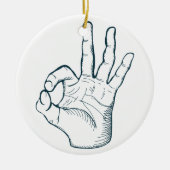 手の引くことのスケッチのヴィンテージのokay手の印 セラミックオーナメント (正面)