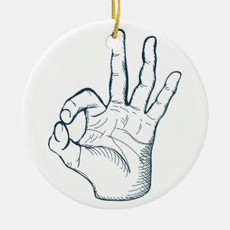手の引くことのスケッチのヴィンテージのokay手の印 セラミックオーナメント