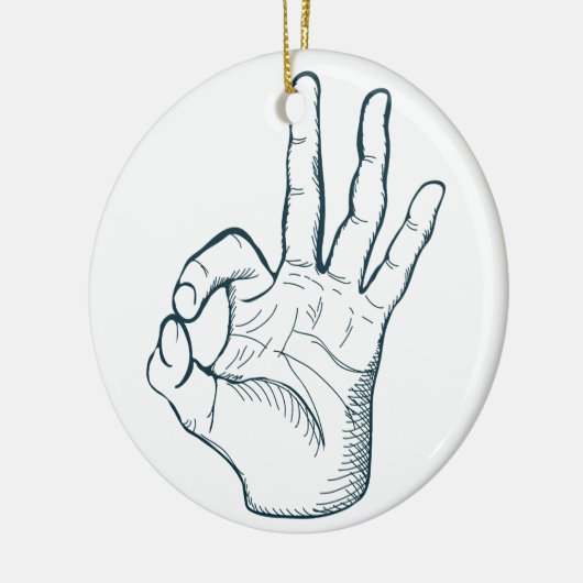 手の引くことのスケッチのヴィンテージのokay手の印 セラミックオーナメント (左)