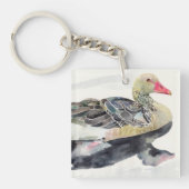 手の引くことの水彩画の鳥、アヒル キーホルダー (正面)