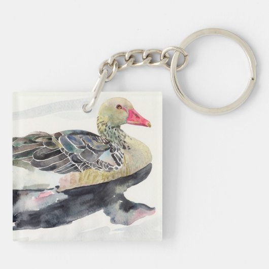 手の引くことの水彩画の鳥、アヒル キーホルダー (裏面)