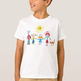 手の引くことはスケッチ家族のTシャツをクレヨンで彩色します Tシャツ