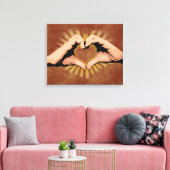 手の形のハート、愛のデザイン キャンバスプリント (インサイチュ (リビング))