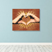 手の形のハート、愛のデザイン キャンバスプリント (インサイチュ (ウッドフロア))