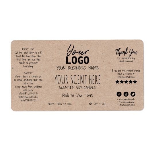 手の形をし書たミニマリストの香りのする大豆ろうそく ラベル (正面)