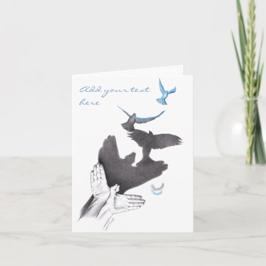 手の影の飛んでいる鳥の幻想超現実美術 カード (正面)