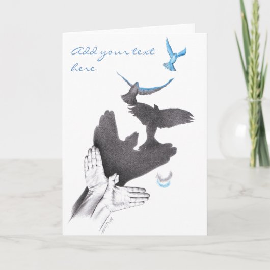 手の影の飛んでいる鳥の幻想超現実美術 カード (正面)
