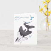 手の影の飛んでいる鳥の幻想超現実美術 カード (黄色い花)