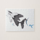 手の影の飛んでいる鳥の幻想超現実美術 ジグソーパズル (横)