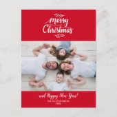 手の教養があるメリークリスマスの家族写真の黒 ポストカード (正面)