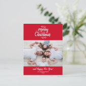 手の教養があるメリークリスマスの家族写真の黒 ポストカード (スタンド正面)
