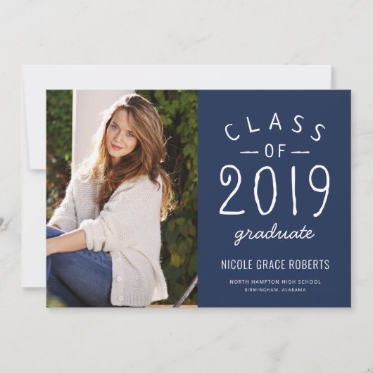 手の教養がある卒業の写真の発表の青 案内状 (正面)