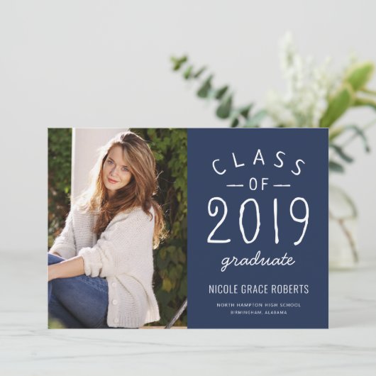 手の教養がある卒業の写真の発表の青 案内状 (スタンド正面)