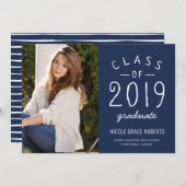 手の教養がある卒業の写真の発表の青 案内状 (正面/裏面)