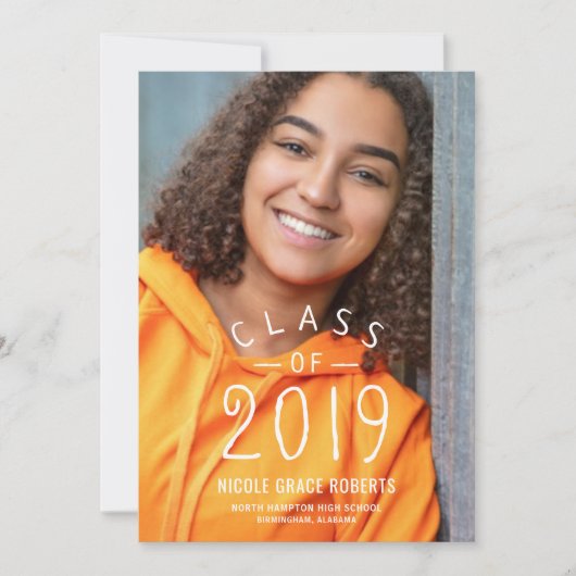 手の教養がある卒業パーティーの写真の発表 案内状 (正面)