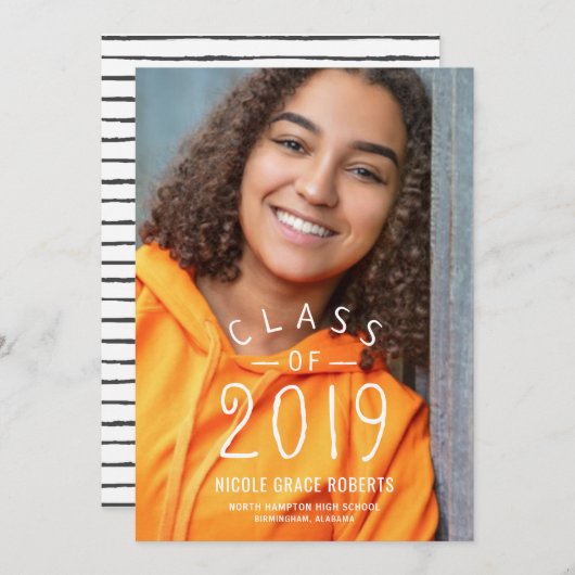 手の教養がある卒業パーティーの写真の発表 案内状 (正面/裏面)