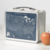 手の教養がある青米国の地図 メタルランチボックス (インサイチュ)