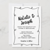 手の書フユニークモダンレームのレトロ結婚の 招待状 (正面)