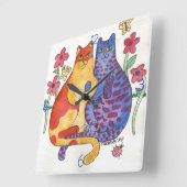 手の民芸を保持している猫 スクエア壁時計 (傾斜)