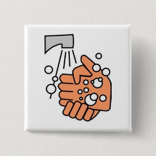 手の洗浄ボタン 缶バッジ