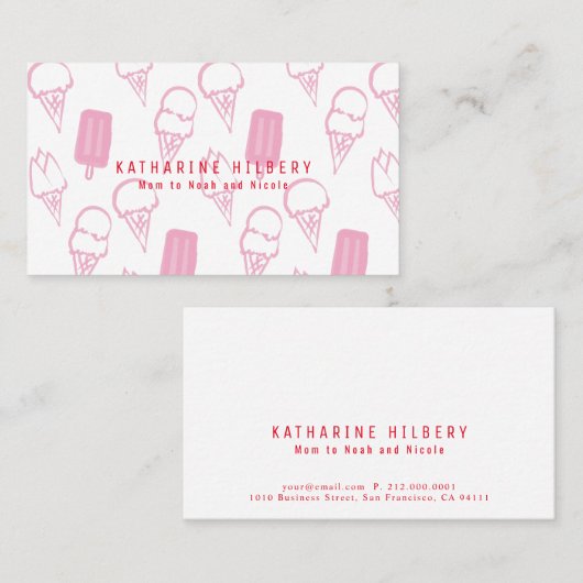 手の絵を描アイスクリームパターンピンクママ 名刺 (正面/裏面)