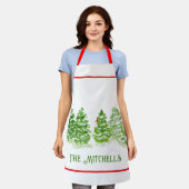 手の絵を描冬の木のパーソナライズ名 エプロン (着用した状態)