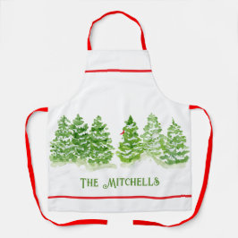 手の絵を描冬の木のパーソナライズ名 エプロン
