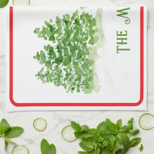 手の絵を描冬の木のパーソナライズ名 キッチンタオル (折り畳み)