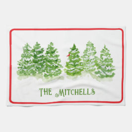 手の絵を描冬の木のパーソナライズ名 キッチンタオル