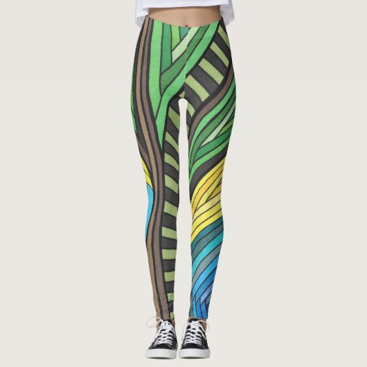 手の絵を描抽象芸術ツリーとジオメトリのデザイン レギンス (正面)