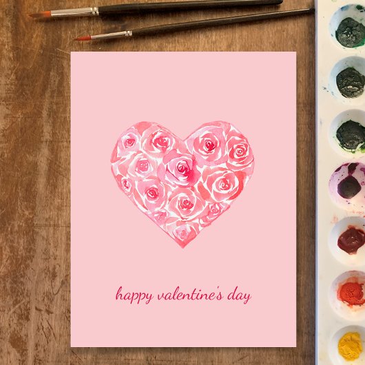 手の絵を描水の色のバラハートバレンタイン日 シーズンポストカード