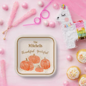 手の絵を描水の色のパンプキンパーソナライズサンクスフ ペーパープレート (パーティー)