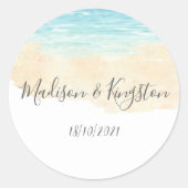 手の絵を描水の色のビーチ結婚式 ラウンドシール (正面)