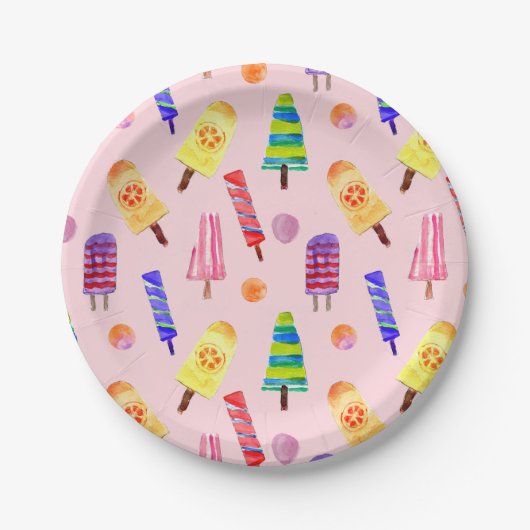 手の絵を描水の色のポプシクル夏のパーティー ペーパープレート (正面)