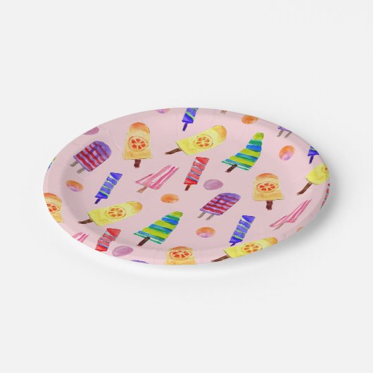 手の絵を描水の色のポプシクル夏のパーティー ペーパープレート (アングル)