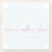 手の絵を描水の色の帆船はむしろセーリングされている ガラスコースター (裏面)