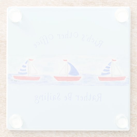手の絵を描水の色の帆船はむしろセーリングされている ガラスコースター (裏面)