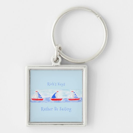 手の絵を描水の色の帆船はむしろセーリングされている キーホルダー (正面)