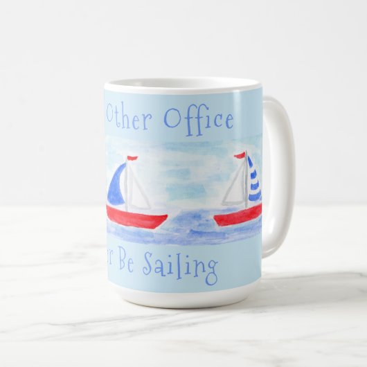 手の絵を描水の色の帆船はむしろセーリングされている コーヒーマグカップ (正面右)