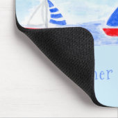 手の絵を描水の色の帆船はむしろセーリングされている マウスパッド (コーナー)