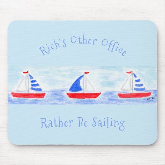 手の絵を描水の色の帆船はむしろセーリングされている マウスパッド (正面)