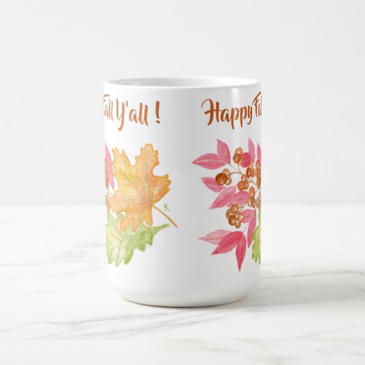 手の絵を描水の色の紅葉+ベリーのマグカップ コーヒーマグカップ (中央)