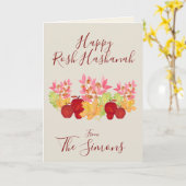 手の絵を描水の色の離れApple Rosh Hashanah カード (黄色い花)